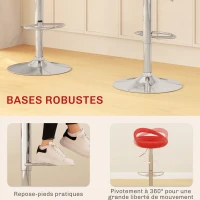 HOMCOM Lot de 2 tabourets de bar chaises de bar hauteur réglable dossier et repose-pieds pivotant à 360° 46x41x76-96cm rouge(m-5)