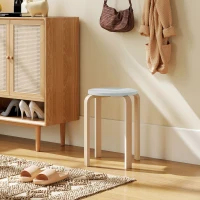 HOMCOM Set 4 Taburetes Redondos Apilables de Madera Gris, Ø40x45 cm(m-4)