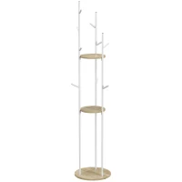HOMCOM Perchero de Pie Mueble de Entrada en Acero con 9 Ganchos y 2 Estantes Redondos 40x167 cm Natural y Blanco(m-7)