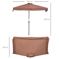 Outsunny Demi parasol - parasol de balcón 5 varillas de metal 2,3x1,3x2,49 m poliéster alta densidad chocolate(m-3)