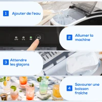 HOMCOM Machine à glaçons, 12kg en 24h, 9 glaçons en 6-12 minutes, ice maker avec poignée, panier et pelle, 22,2x29,4x29cm, noir(m-7)