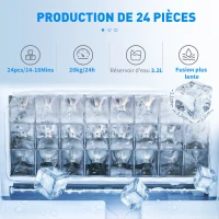 HOMCOM Machine à glaçons, 20 kg en 24h, 24 glaçons en 14-18 min, ice maker avec fonction autonettoyante, 25,2x36x37,1cm, noir(m-4)
