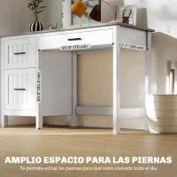 HOMCOM Escritorio Rústico 120x50 cm Mesa de Escritorio con 3 Cajones y Encimera con Efecto Madera Blanco(m-6)