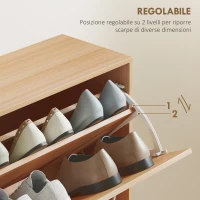 HOMCOM Scarpiera Ingresso Salvaspazio Slim con 4 Ante a Ribalte, Mobile Scarpiera Moderna per 24 Paia di Scarpe con Ripiani Regolabili, Portascarpe in Legno, 120x24x81cm, Color Legno(m-5)