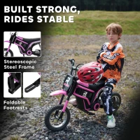 HOMCOM 24V Electric Motorbike with Twist Grip Throttle, Music, Horn, 12" Pneumatic Tyres, 16km/h Max Speed - Pink(m-9)