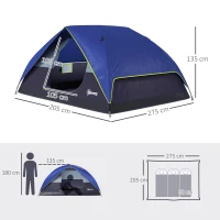 Outsunny Tienda de camping 2-4 personas, tienda domo familiar impermeable, con ventana, 2 bolsillos, bolsa de transporte, azul oscuro(m-3)