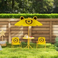 AIYAPLAY Set de muebles de jardín para niños, sillas, mesa, sombrilla, diseño de león, Amarillo(m-5)