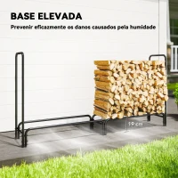 Outsunny Suporte para Lenha com Cobertura Ajustável para Interior e Exterior Carga 200 kg 200x36x99 cm Verde Escuro e Preto(m-5)