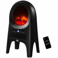 HOMCOM Calefacción Eléctrica, 3 Modos, 10-49° C, con Control Remoto, Llamas LED, Independiente, Negro, 33,7x25,5x60,4 cm(m-7)