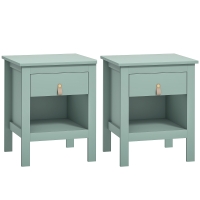 HOMCOM Lote de 2 mesitas de noche con cajón y compartimento abierto, 45x40x55 cm, verde