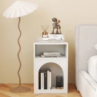 HOMCOM Juego de 2 mesitas de noche, mesa de noche con compartimentos abiertos, diseño arqueado, 40x30x60 cm, blanco(m-5)