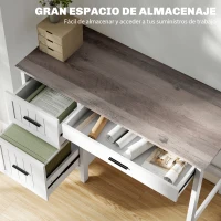 HOMCOM Escritorio Rústico 120x50 cm Mesa de Escritorio con 3 Cajones y Encimera con Efecto Madera Blanco(m-4)