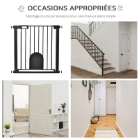 PawHut Barrera de seguridad animales con puerta cierre automático sistema de doble bloqueo, acero Negro(m-4)