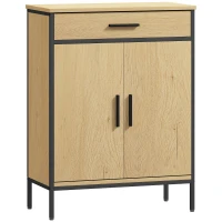 HOMCOM Mueble de baño con cajón, armario de dos puertas, estante ajustable y bisagras de cierre, 60x30x80 cm, Roble(m-1)