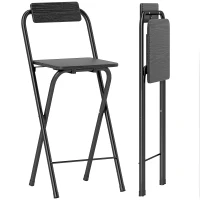 HOMCOM Set de 2 taburetes de bar plegables con respaldo y reposapiés, marco de acero, 87 cm de altura, Negro(m-6)