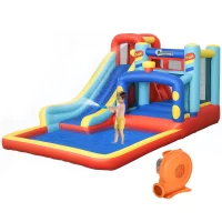 Outsunny Castello Gonfiabile per Bambini 3-8 Anni con Trampolino, Scivolo e Piscina, 435x245x200cm(m-11)