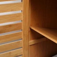 kleankin Mueble de Baño de Bambú, Armario de Baño de Pie, 2 Estantes Abiertos y Doble Puerta de Lamas, Natural(m-5)