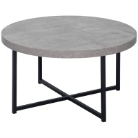 HOMCOM Mesa de centro redonda de efecto concreto encerado en madera y metal - 80x45 cm - base cruzada(m-6)