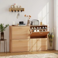 HOMCOM Scarpiera Ingresso Salvaspazio Slim con 4 Ante a Ribalte, Mobile Scarpiera Moderna per 24 Paia di Scarpe con Ripiani Regolabili, Portascarpe in Legno, 120x24x81cm, Color Legno(m-2)