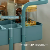HOMCOM Carrito Auxiliar con Ruedas Carro de Almacenaje Multifuncional con Ganchos y Cajas Colgantes 42x38x86,5 cm Azul Verdoso(m-7)