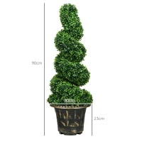 HOMCOM Árbol Artificial en Espiral de Boj, Set de 2 Plantas Artificiales, con Maceta, Altura de 90 cm, Verde(m-3)