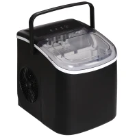 HOMCOM Machine à glaçons, 12kg en 24h, 9 glaçons en 6-12 minutes, ice maker avec poignée, panier et pelle, 22,2x29,4x29cm, noir(m-12)