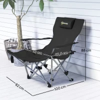 Outsunny Silla de camping plegable sillón de pesca con reposapiés extraíble, apoyacabezas, portavasos, saco de transporte Negro(m-3)
