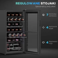 HOMCOM Mała Chłodziarka do Wina, Mini-Lodówka na 28 Butelki, 74 Litrów Pojemności, Drzwi ze Szkła, Oświetlenie LED, Ekran Dotykowy(m-7)