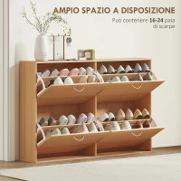 HOMCOM Scarpiera Ingresso Salvaspazio Slim con 4 Ante a Ribalte, Mobile Scarpiera Moderna per 24 Paia di Scarpe con Ripiani Regolabili, Portascarpe in Legno, 120x24x81cm, Color Legno(m-4)