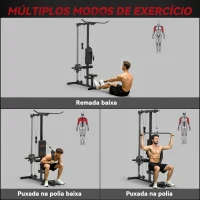 SPORTNOW Máquina de Musculação Estação de Treino com Assento Ajustável para Treino Carga Máxima 100 kg 140x108x197 cm Preto(m-4)