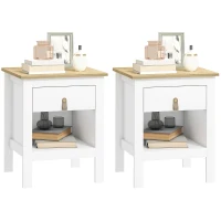HOMCOM Lote de 2 mesitas de noche con cajón y compartimento abierto, 45x40x55 cm, blanco(m-6)