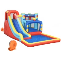 Outsunny Castello Gonfiabile per Bambini 3-8 Anni con Trampolino, Scivolo e Piscina, 435x245x200cm(m-10)