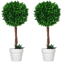 HOMCOM Conjunto de 2 árboles artificiales de boj Planta artificial plantas artificiales, musgo artificial, 1 maceta, 28x28x60 cm(m-6)