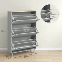HOMCOM Mueble para zapatos 24 pares con 3 cajones abatibles y estantes ajustables, 80x23,5x121 cm, Gris(m-3)