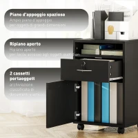HOMCOM Mobiletto da Ufficio in Legno con Ripiano Aperto, Cassetto con Serratura e Armadietto, 40x35x60 cm, Nero(m-4)