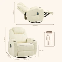 HOMCOM Sillón de relax con función de masaje, respaldo ajustable, giratorio, hasta 150 kg, cuero sintético, Blanco Crema(m-3)