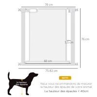 PawHut Barrera de seguridad para mascotas con cierre automático doble bloqueo ancho 75-82 cm Blanco(m-3)