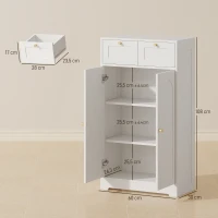 HOMCOM Schmaler Badezimmerschrank mit 2 Schubladen, Offenem Regal und Gewölbter Tür 60x30x108 cm Geprägtes Weiß(m-3)