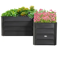 Outsunny pat legumicol pătrat de grădină, jardiniere colț în formă de L, fără fund, 115x115x44 cm, gri închis(m-4)