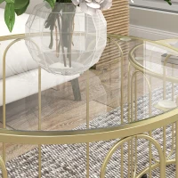 HOMCOM Set de 2 mese de cafea gigogne rotunde moderne cu cadru din metal și blat din sticlă securizată, ton auriu(m-5)