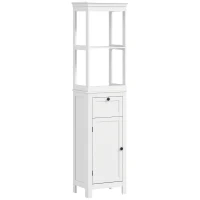 HOMCOM Mobilier coloană de baie armoire haute cu 2 rafturi, 1 sertar și 1 dulap - 40 x 30 x 165 cm, alb(m-1)