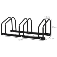HOMCOM Suport pentru 3 biciclete, depozitare pneuri de 65 mm pe sol sau pe perete, 76 x 33 x 27 cm oțel negru(m-3)