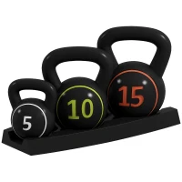 SPORTNOW Set de 3 kettlebells 2,2, 4,5 și 6,8 kg mâner antiderapant antrenament sport fitness cu suport de depozitare negru(m-1)