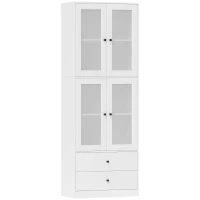HOMCOM Dulap de bucătărie cu sertare și uși din sticlă, Suprafață de melamină, Alb(m-7)