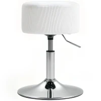 HOMCOM Taburet, cu pernă, cu cadru metalic, aspect de catifea, înălțime reglabilă, 360° rotativ alb(m-6)