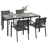Outsunny Set de Mobilier de Grădină, Set Mobilier Grădină cu 1 Masă, 4 Scaune, 150 x 87 x 72 cm, Gri(m-1)