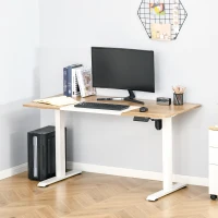 Birou Înălțime Reglabilă Electric Vinsetto 140 x 70 cm Birou de Calculator cu 4 Setări de Memorare, Blat de Masă din 4 Părți, Birou Stand-Sit cu Anti-Coliziune, Protecție la Suprasarcină Alb(m-2)