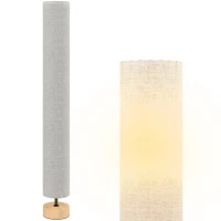 HOMCOM Lampadare de podea pentru living cu abajur din in, comutator de picior, 2 x dulie E27, 120 cm, gri(m-1)