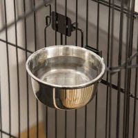 PawHut Cușcă pentru păsări pe suport cu 2 mese perșoare tavă detașabilă mâner și roți 50 x 58 x 137/145 cm negru(m-5)