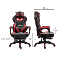 Vinsetto Fotoliu gaming Ergonomic, Fotoliu de birou confortabil cu Suport pentru picioare, Suport pentru cap și pernă lombară, Înălțime reglabilă, negru și roșu(m-3)